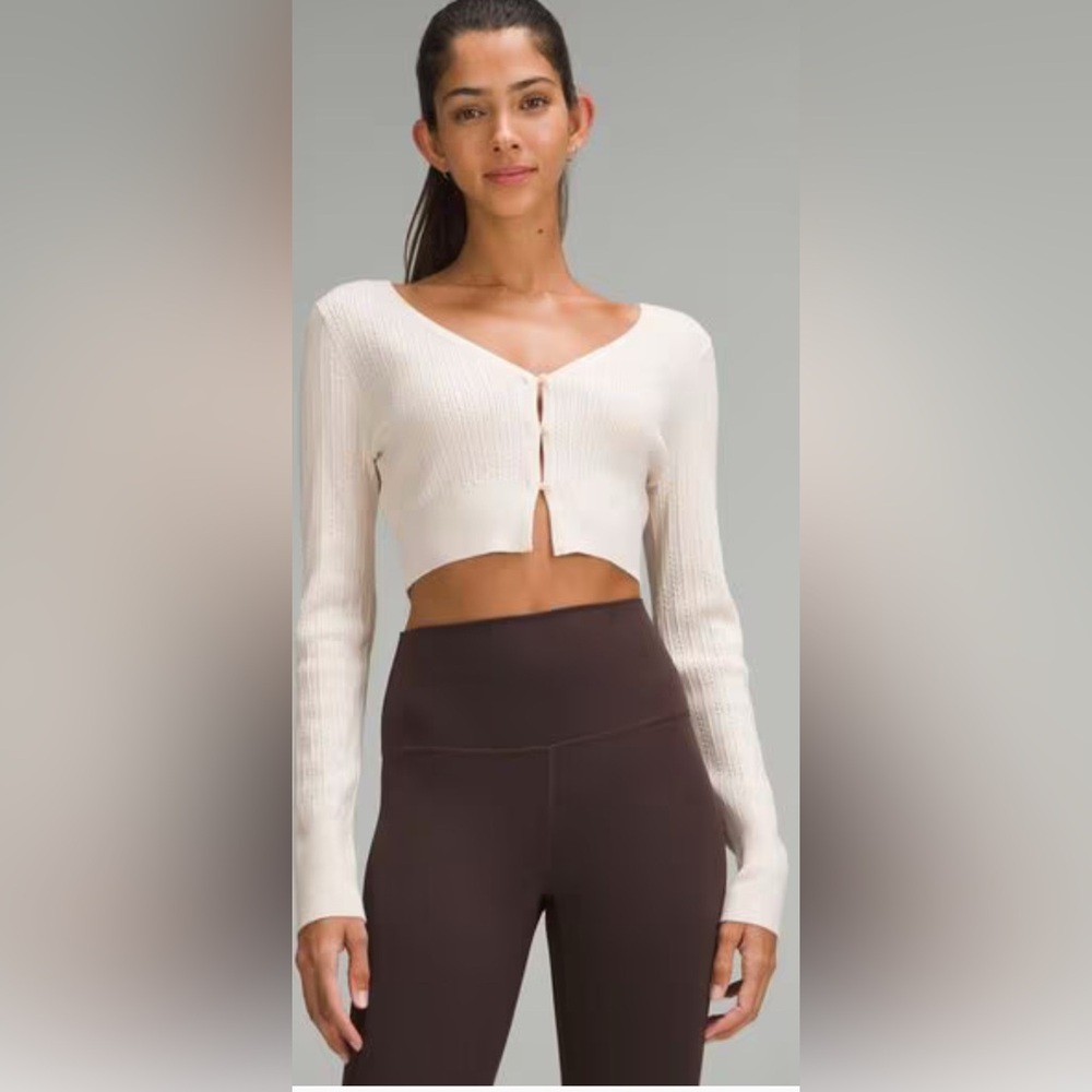 lululemon athletica Cream Ribbed Cropped Button Cardigan